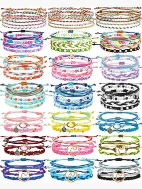 75 Pcs Adjustable Woven Friendship Bracelets for Women - Surfer Wave Beach